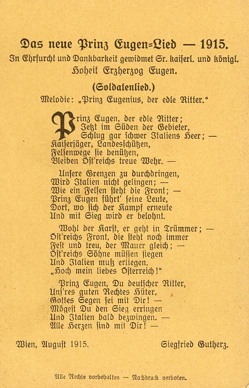 Abbildung Liedpostkarte Parodie Prinz Eugen, der edle Ritter