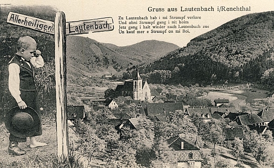 Abbildung Liedpostkarte 'Zu Lauterbach hab i mein Strumpf verloren' Abbildung Liedpostkarte 'Zu Lauterbach hab i mein Strumpf verloren'