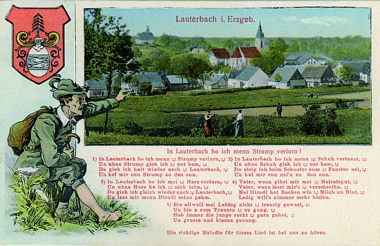 Abbildung Liedpostkarte 'Zu Lauterbach hab i mein Strumpf verloren' Abbildung Liedpostkarte 'Zu Lauterbach hab i mein Strumpf verloren'